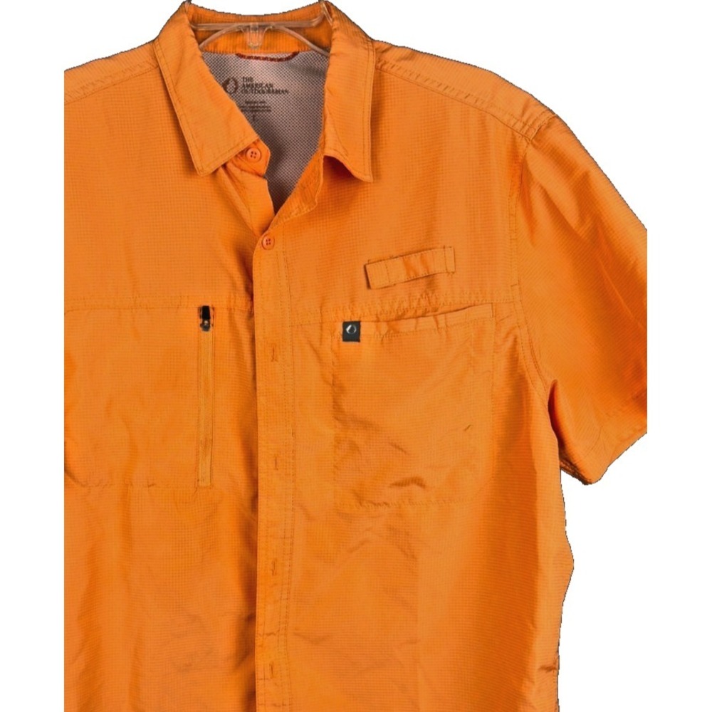 The American Outdoorsman Shirt Mens Large L Orange Short Sleeve Fishing Hiking